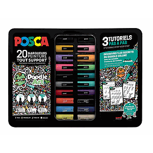 POSCA KOFFERSET METAAL 20ST DOODLE ART 